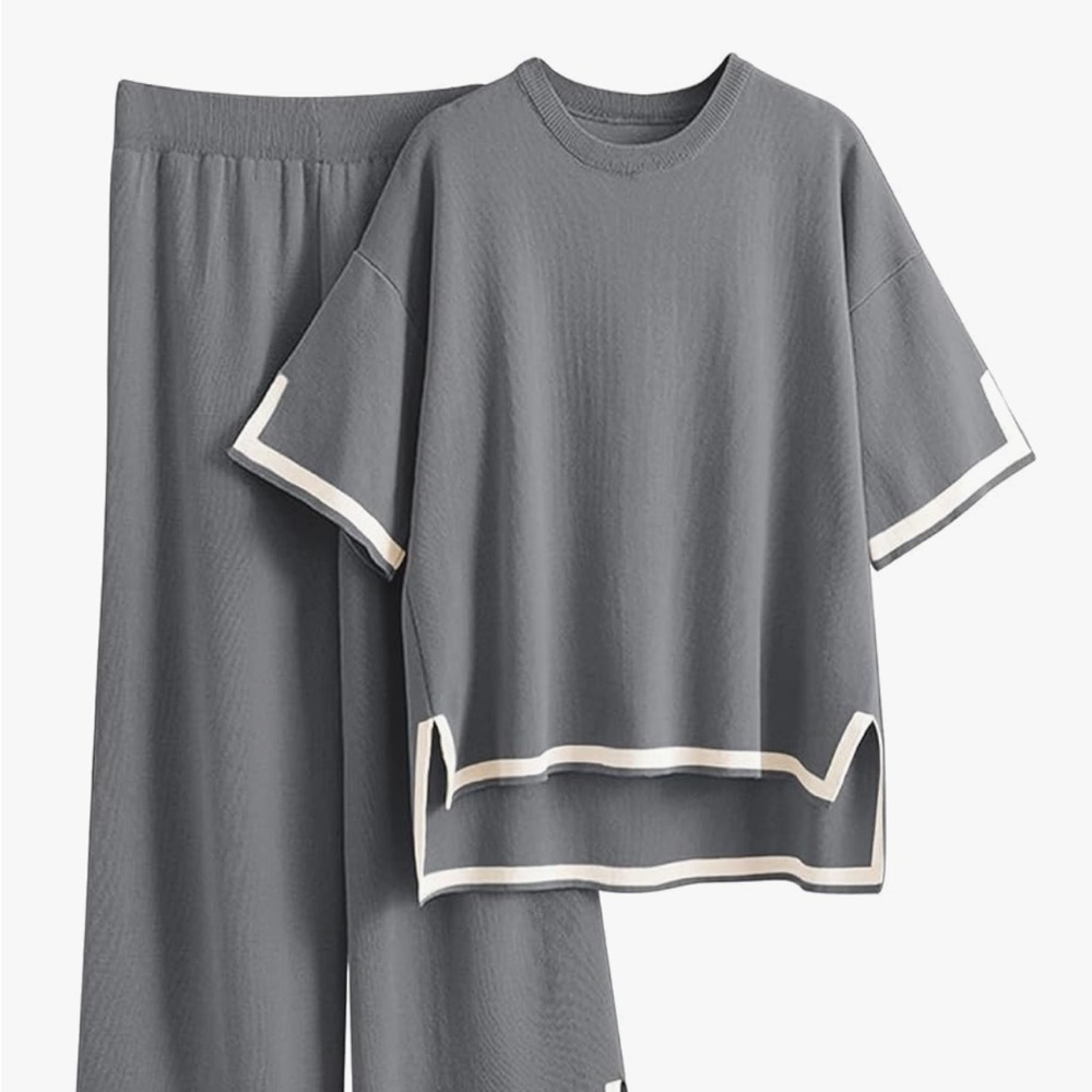Casual Two-Piece Gray Lounge Set with Contrast Trim